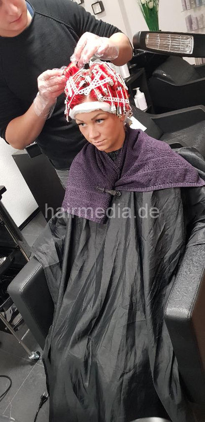 7095 Charline 3 perm on redhead bleached hair