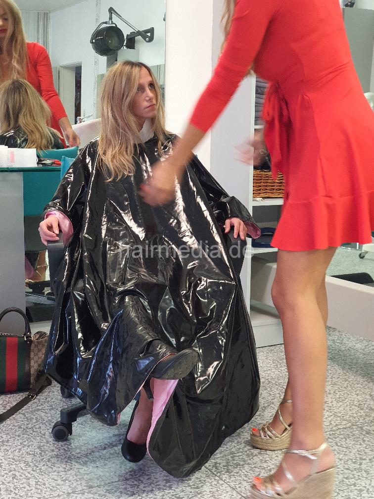 unique PVC Salon cape very large and heavy black with satin lining inside