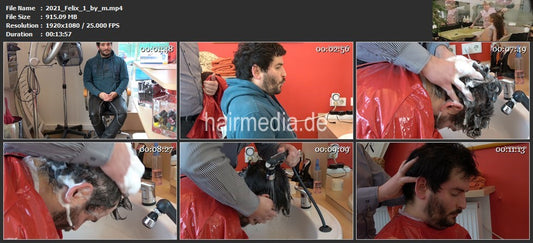 2021 Felix in leatherpants strong forwardwash hair ear and beard by barber in heavy red pvc cape