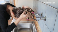 Cargar imagen en el visor de la galería, 1195 Francesca 220425 self home kitchen sink shampooing forward hairwash and smoking styling