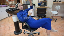 Laden Sie das Bild in den Galerie-Viewer, 399 KseniaK live extrem long 3 backward salon self shampooing in blue dress and boots