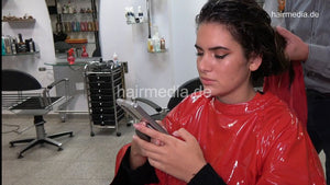 1176 AlinaR 2 haircare and massage by barber in red PVC cape
