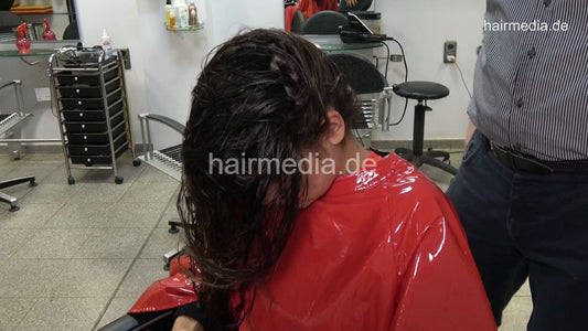 1176 AlinaR 2 haircare and massage by barber in red PVC cape