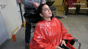 1176 AlinaR 2 haircare and massage by barber in red PVC cape