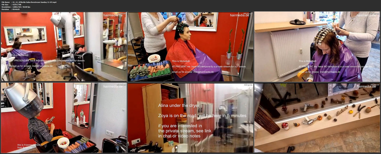 1050 211107 Livestream 10 hours, Nina perm, Michelle wet set, Alina several shampoo wet set, haircut Nina