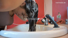 Load image into Gallery viewer, 1182 AlinaR 1 self forward salon shampoo in barbershop bowl in leatherpants