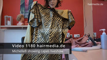 Laden Sie das Bild in den Galerie-Viewer, 1180 MichelleB by barber 4 showing some salon capes