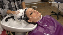 Load image into Gallery viewer, 1179 Dudu by Zoya long thick black hair shampooing purple pvc cape