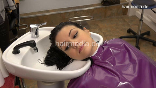 1179 Dudu by Zoya long thick black hair shampooing purple pvc cape