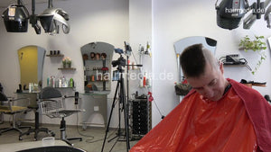 1197 Redleatherguy by Nico 2 head shave buzzcut in red PVC
