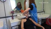 Cargar imagen en el visor de la galería, 368 TamaraA by JuliaR backward salon hair wash in blue apron