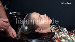 381 Ranip in black salon backward shampooing by barber in flower shampoo nylon cape