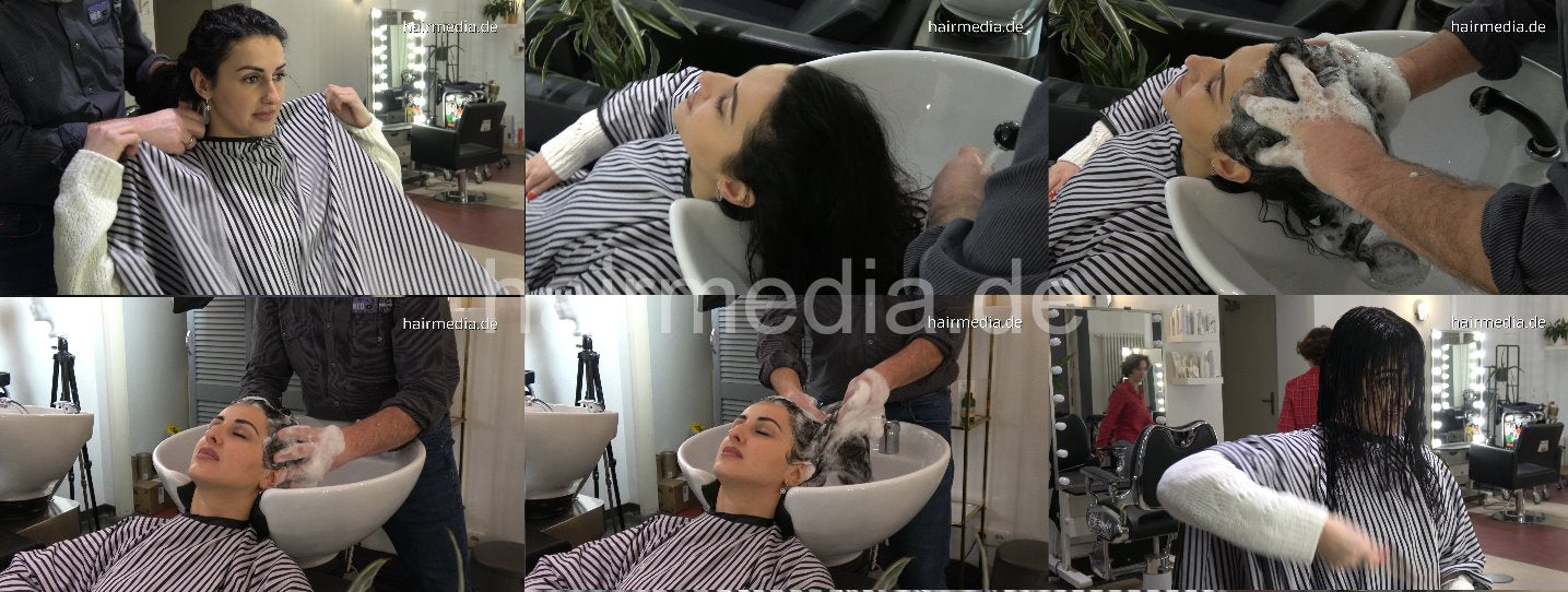385 Shqiponje pampering backward salon hair wash by barber shampooing thick italian hair