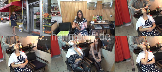 390 Julia leatherpants hair ear and face by barber 24 min HD video for download