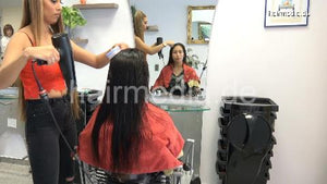 392 JasminR 3 Zoya controlled by Chiara backward hairwash in salon
