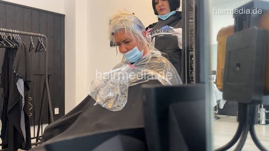 4116 Lilly bleaching selfie by headscarfe barberette Lilly coloring and bleaching