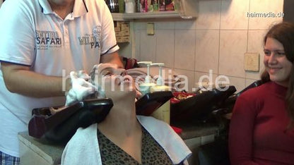 6196 Marija 1 in summerdress backward salon observed shampooing by barber
