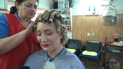6196 Mimmy 2 blonde haircut and smoking wet set on metal rollers