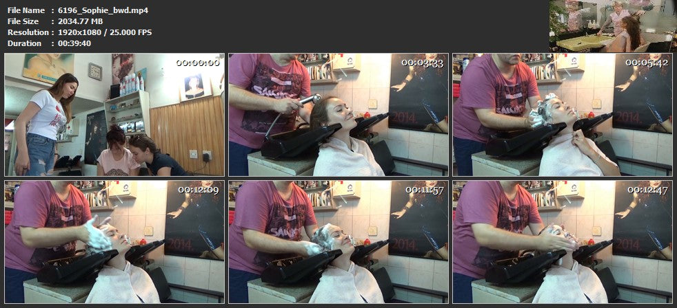 6196 Sophie backward hair and face and ear shampooing by barber
