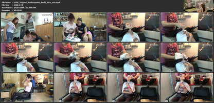 6196 Tatjana Leatherpants backward shampoo face and ear by barber