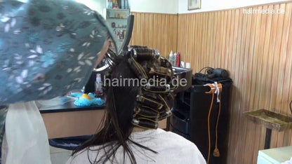 6212 TamaraL 2 teen old fashion wetset, rubber band rollers and faceshield, boyfriend watching