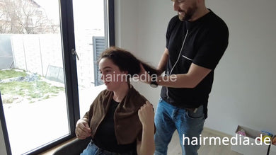 7204 Julia in Romania Bucharest shampoo cut and blow permed hair
