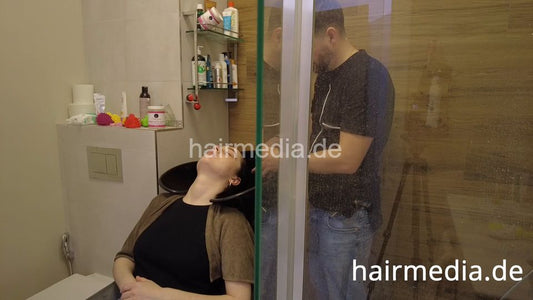 7204 Julia in Romania Bucharest shampoo cut and blow permed hair
