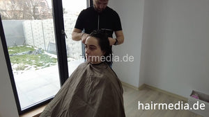 7204 Julia in Romania Bucharest shampoo cut and blow permed hair