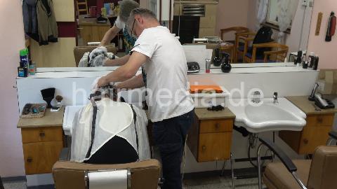 8071 MelanieC 2 forward wash in barbershop by old barber