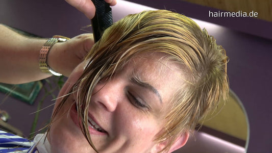 8144 Jessi 2 cut by barber haircut in barberchair by truckdriver Berlin Wedding