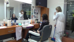 8401 Elena 2 forwardshampoo hair- face- and earwash by female barber in barberchair