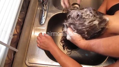 9000 permed hair ASMR kitchensink shampooing with help