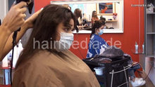 Load image into Gallery viewer, 9091 thick hair facemask teens synced by Zoya in red apron backward salon wash backcam