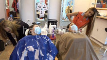 将图片加载到图库查看器，9091 thick hair facemask teens synced by Zoya in red apron backward salon wash frontcam