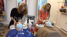 Load image into Gallery viewer, 9091 thick hair facemask teens synced by Zoya in red apron backward salon wash frontcam