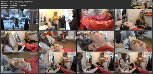 9094 Shqiponje backward salon shampooing by Lilly in headscarf, Zoya controlled