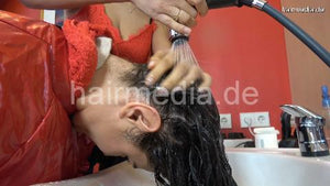 9094 Shqiponje forward salon shampooing by Lilly in headscarf, Zoya controlled