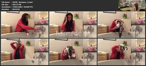 1147 self shampooing ASMR relax sound in red jacket in bathroom over tub
