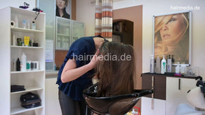 1191 Agnieszka self forward shampoo in backward bowl in leatherpants