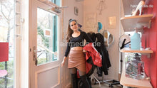 Cargar imagen en el visor de la galería, 2024 Marcel by AlinaR in leather skirt forward wash, cut and blow in red pvc apron