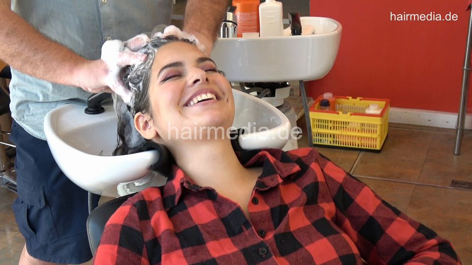 1172 AlinaR 1 long thick hair backward salon shampoo by barber ASMR richlather
