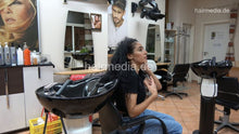 Load image into Gallery viewer, 1171 Amal barberette in blue jeans self forward over backward salon sink shampooing