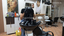 Load image into Gallery viewer, 1171 Amal barberette in blue jeans self forward over backward salon sink shampooing