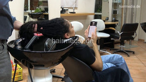 1171 Amal barberette capeless in jeans long salon backward salon shampoo by barber