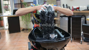 1171 Amal barberette self forward over backward salon sink shampooing in black nylons