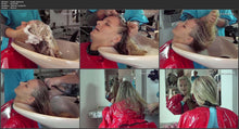 Load image into Gallery viewer, 198 Amalia long blonde hair in salon 3 backward hairwash by curly mom