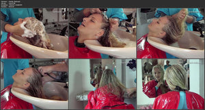 198 Amalia long blonde hair in salon 3 backward hairwash by curly mom