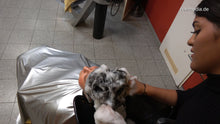 Load image into Gallery viewer, 377 AnnikaG by Asya salon backward hairwash in heavy grey vinyl shampoocape