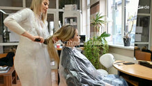 Load image into Gallery viewer, 1050 230115 Antonija and MichelleH caping, shiny cape tie closure haircut private livestream