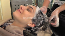 Load image into Gallery viewer, 359 CamilaF backward shampoo in black bowl and blow dry at barber Hong Kong